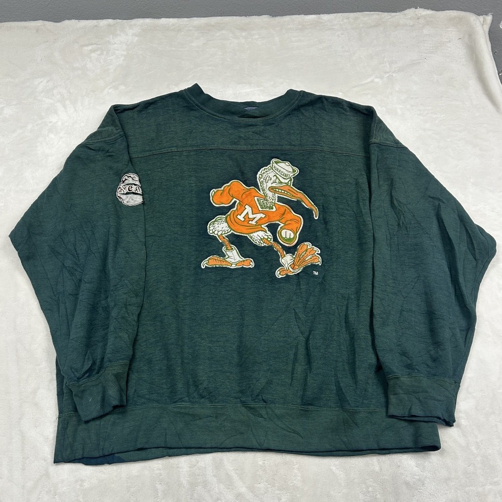 Lee Sport Sweatshirt Mens XXL Green Miami Hurricanes Sebastian The Ibis Vintage